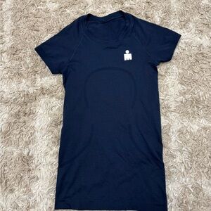 Lululemon ironman Navy Women's Short Sleeve Performance Tee with White Logo